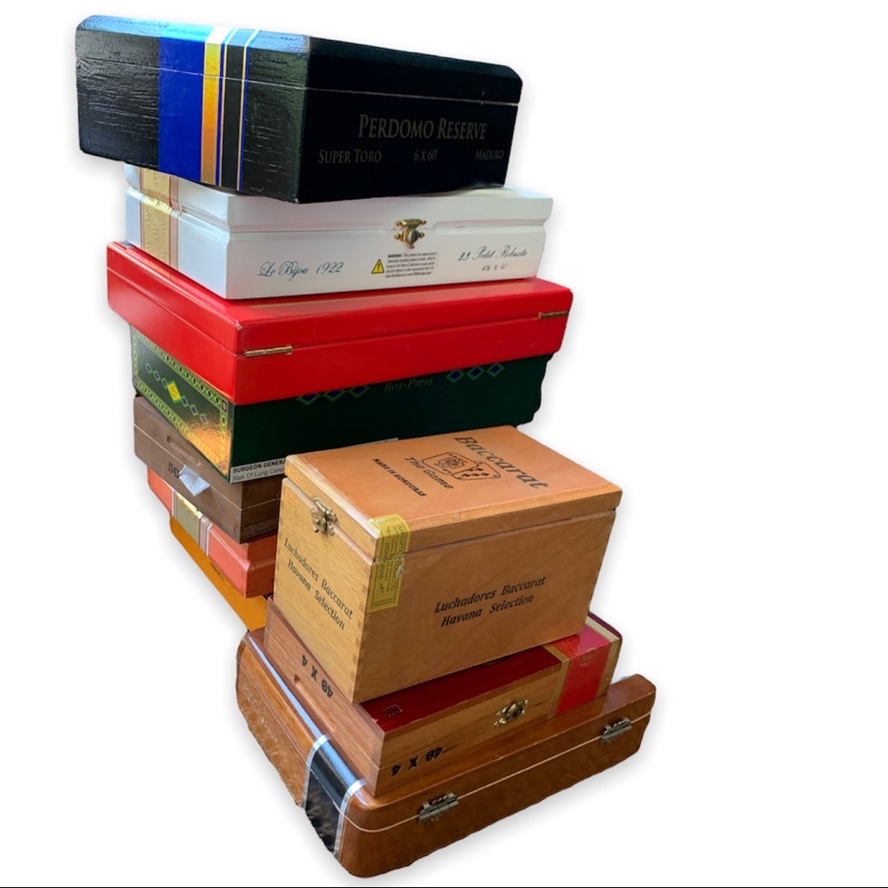 Assorted Cigar Boxes Red, Black, Green, Natural, Orange & White